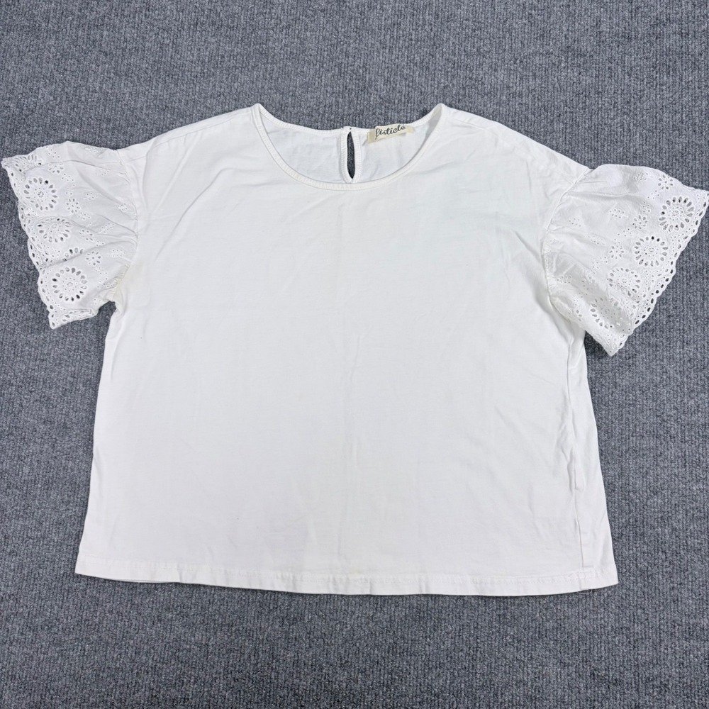 Listicle Womens White Eyelet Lace embroidered Crew Neck boho Cottagecore